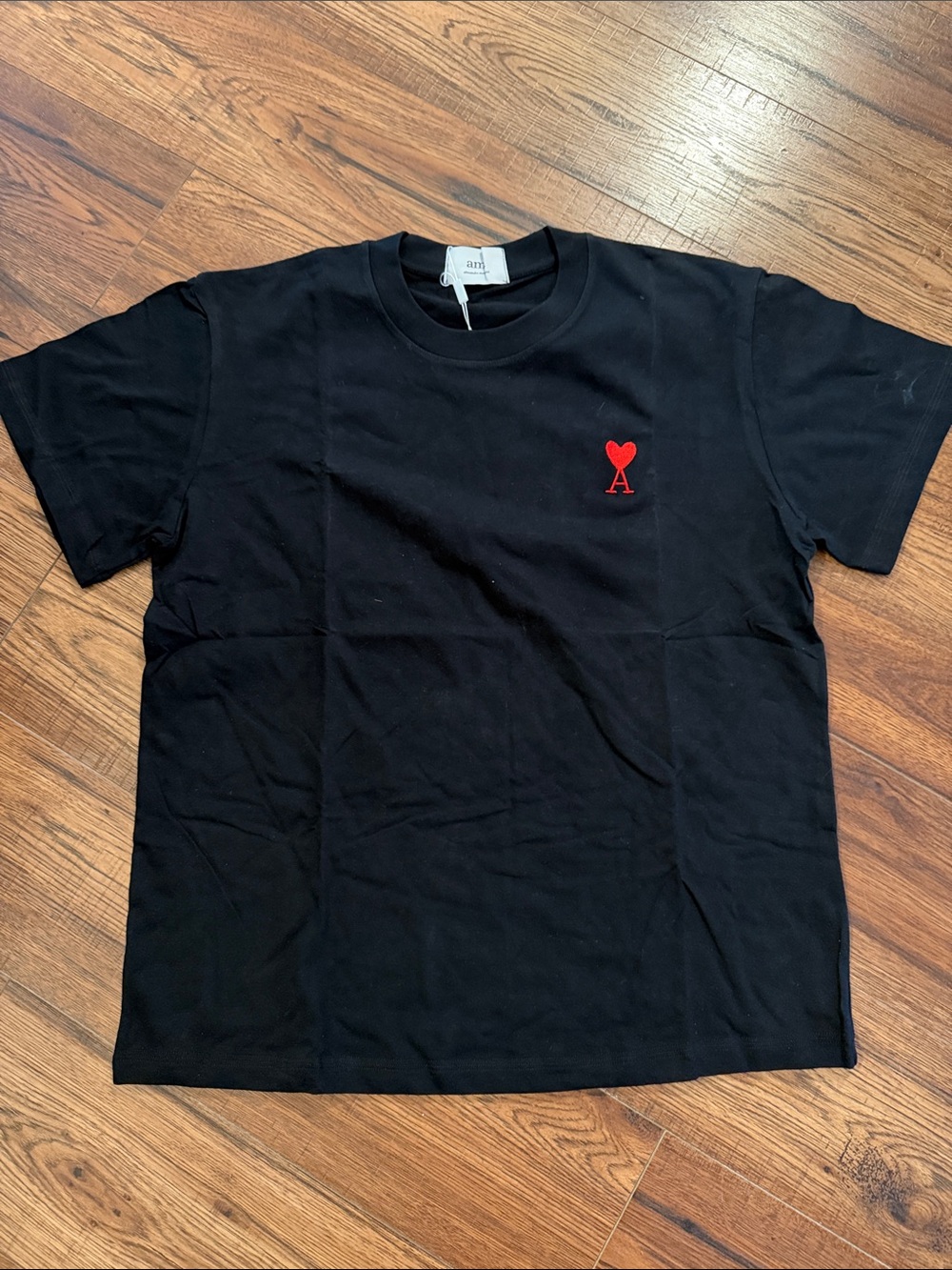 Ami Black Short Sleeve Tee with Red Heart 'A' Logo
